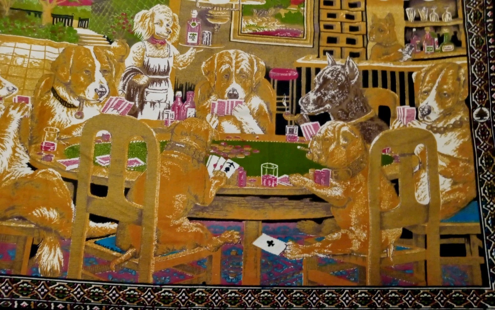 Vintage Cotton Tapestry Wall Hanging Dogs Playing Poker 38″ x 57″ Made In Turkey