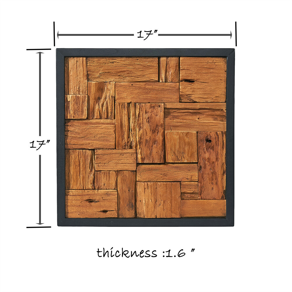 Farmhouse Slatted Collage Wall Art 17”x17” Rustic Teak Wood Decor Handmade