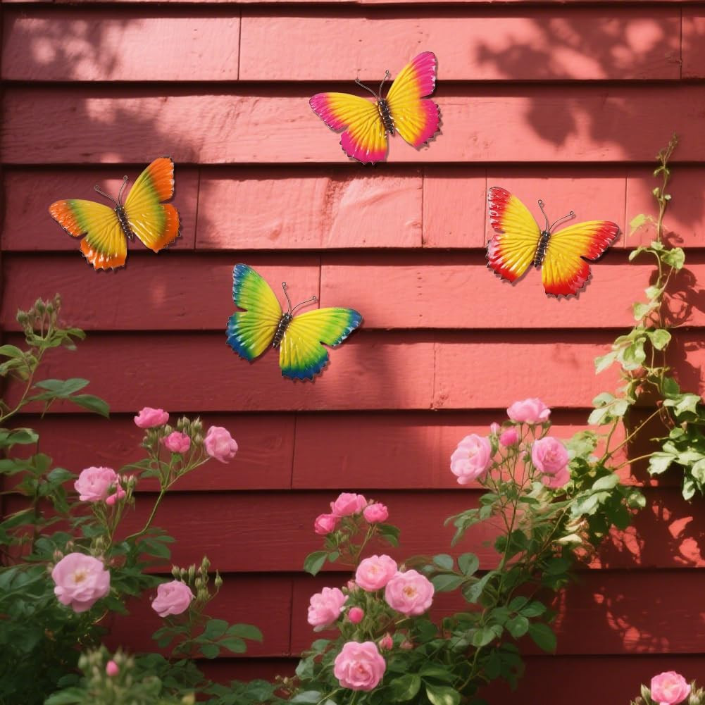 4 Pcs Metal Butterfly Wall Decor Art, Colorful Metal Butterflies