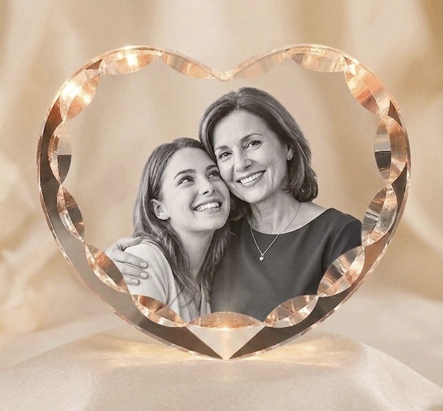 Custom 3D Crystal Heart Photo Gift for Mom Personalized Engraved Mother’s Day