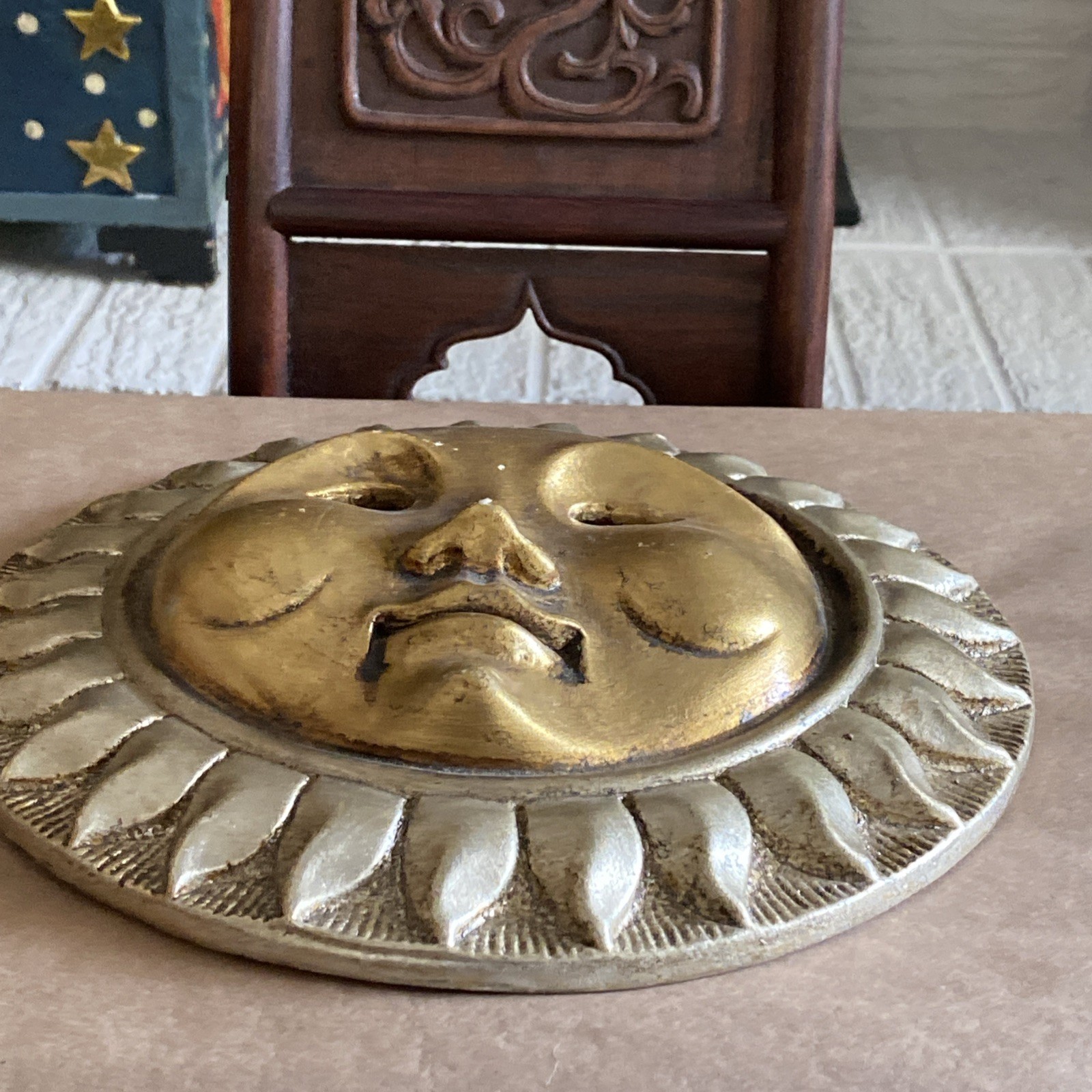 Ceramic Sun Face Wall Plaque Rustic Boho Garden Patio Art Decor