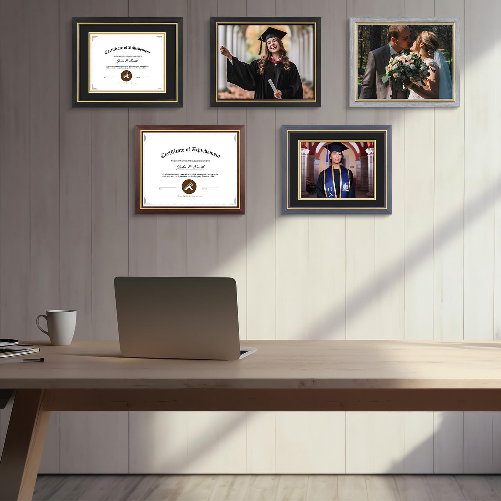 Elegant 11×14 Diploma Frame with Gold Trim for 8.5×11 Certificate Display