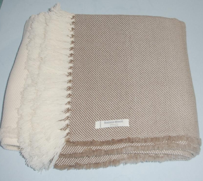 Brahms Mount Ombre Wool Throw Oatmeal Gradient Blend Fringed 50×75″ USA New