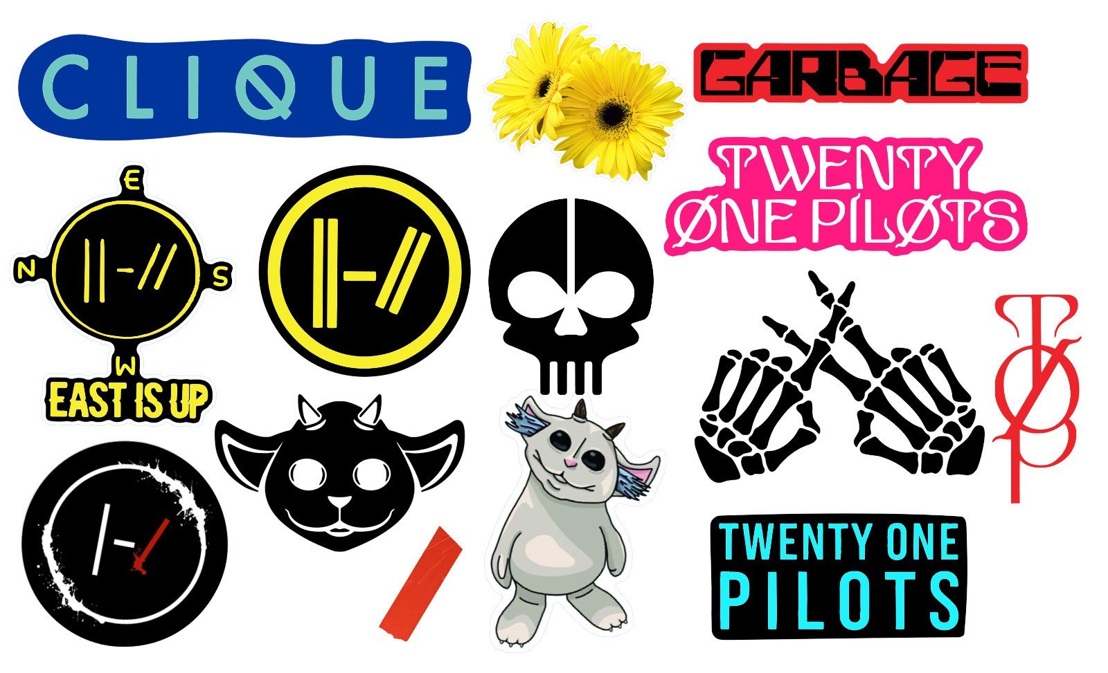Twenty One Pilots sticker sets, Water Resistant, easy peel, 2-3″, 12 Sets