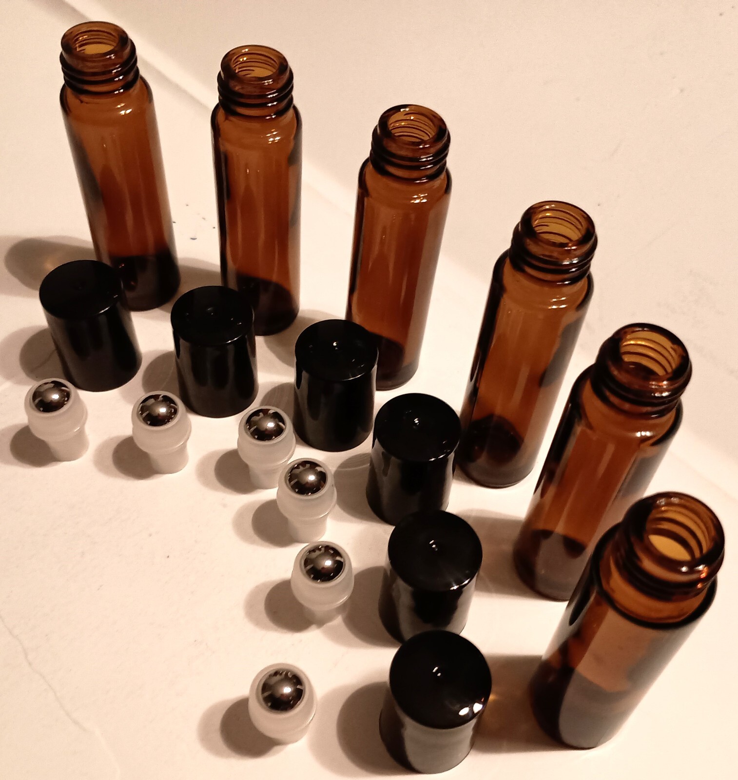 NEW 6 Amber 10ml Glass Roll-on Bottles Stainless Steel Ball *** EMPTY ***