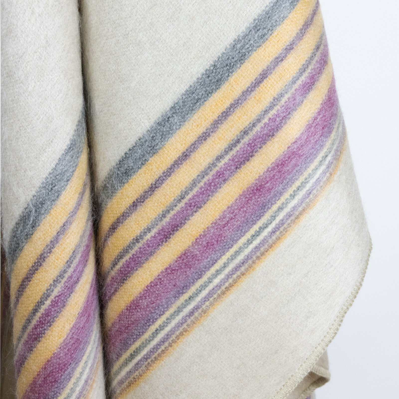 COSY CLOUD SOFT ALPACA WOOL BLANKET 96” X 65” STRIPES IN LAVENDER, GOLD & GRAY