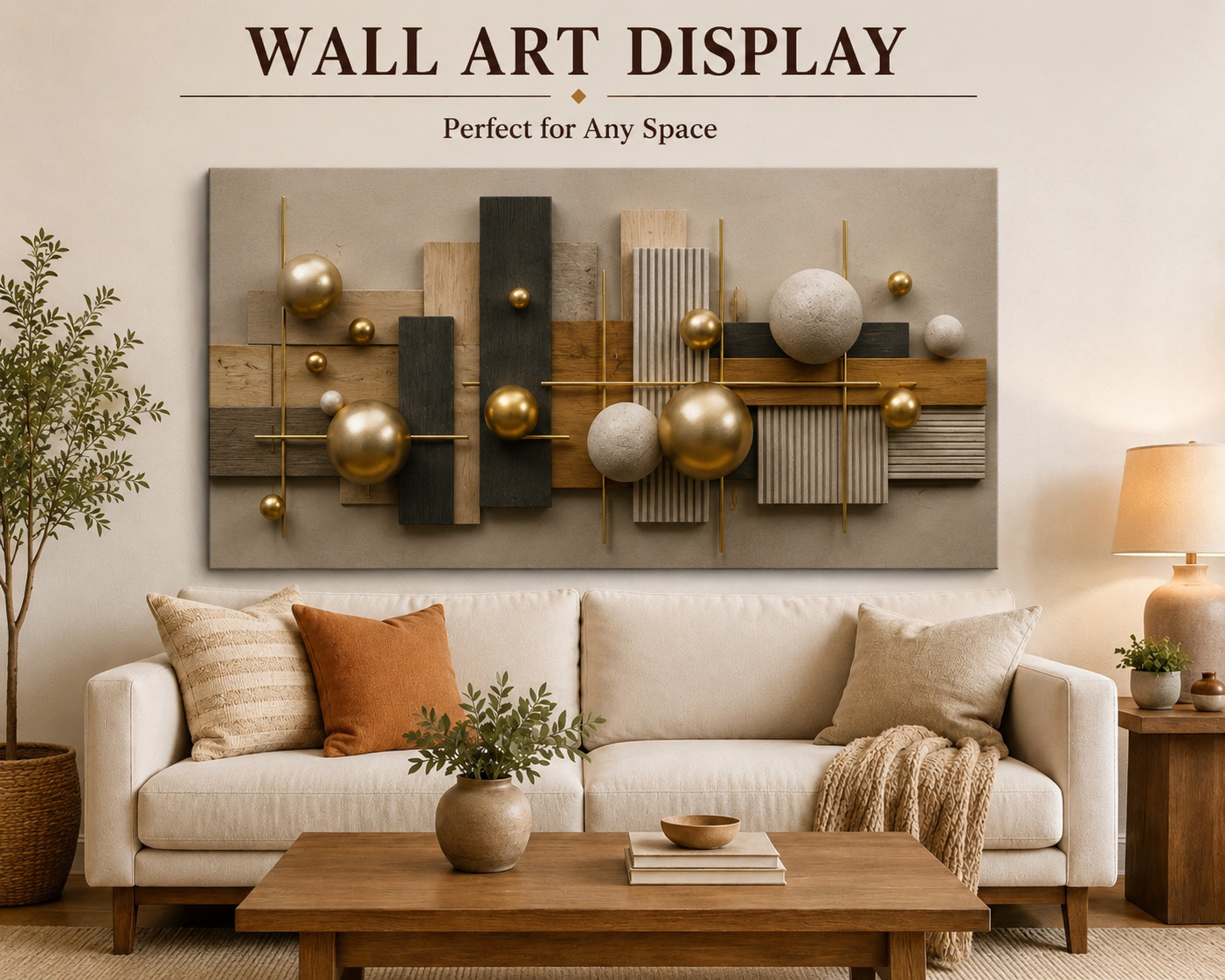 Abstract Gold and Beige Geometric Canvas Wall Art Modern Luxury Neutral Home Off