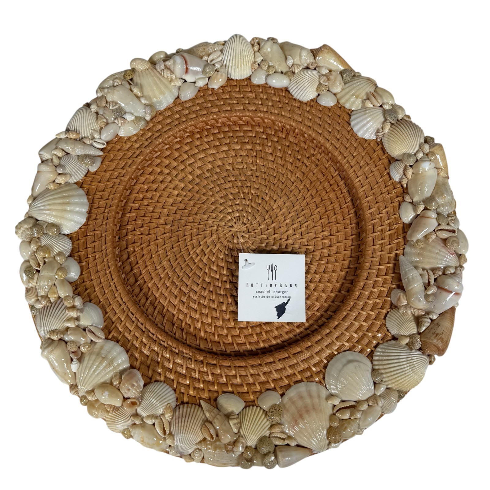 Pottery Barn Sea Shell Rimmed Rattan Beach Ocean Decor Charger Plate Set Of 2