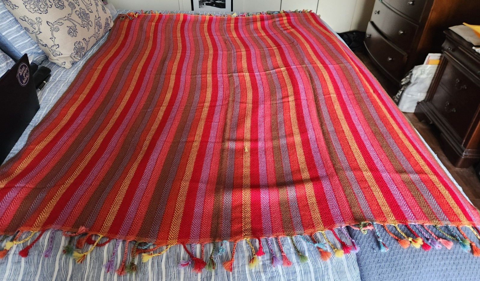 SOL Alpaca Peru 100% Baby Alpaca Throw Blanket Multicolor Herringbone Fringe