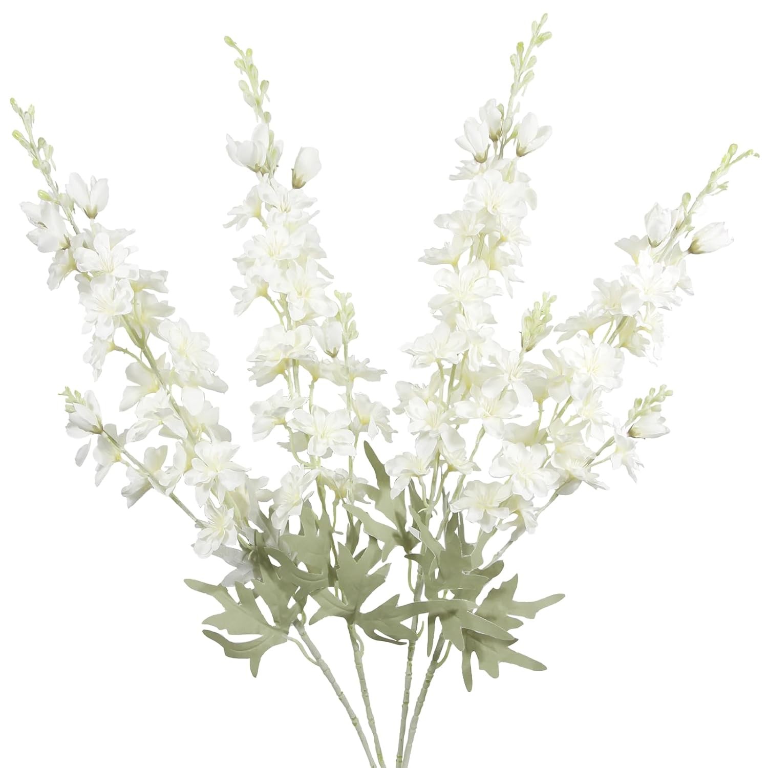 4Pcs White Artificial Delphinium Flowers 33.5″ Silk Larkspur Bulk Fake
