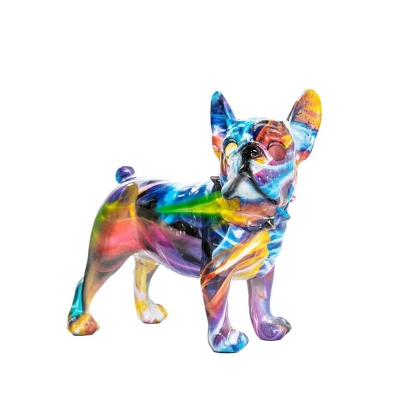 Rainbow Bulldog Sculpture – Multicolor Pop Art Dog Decor