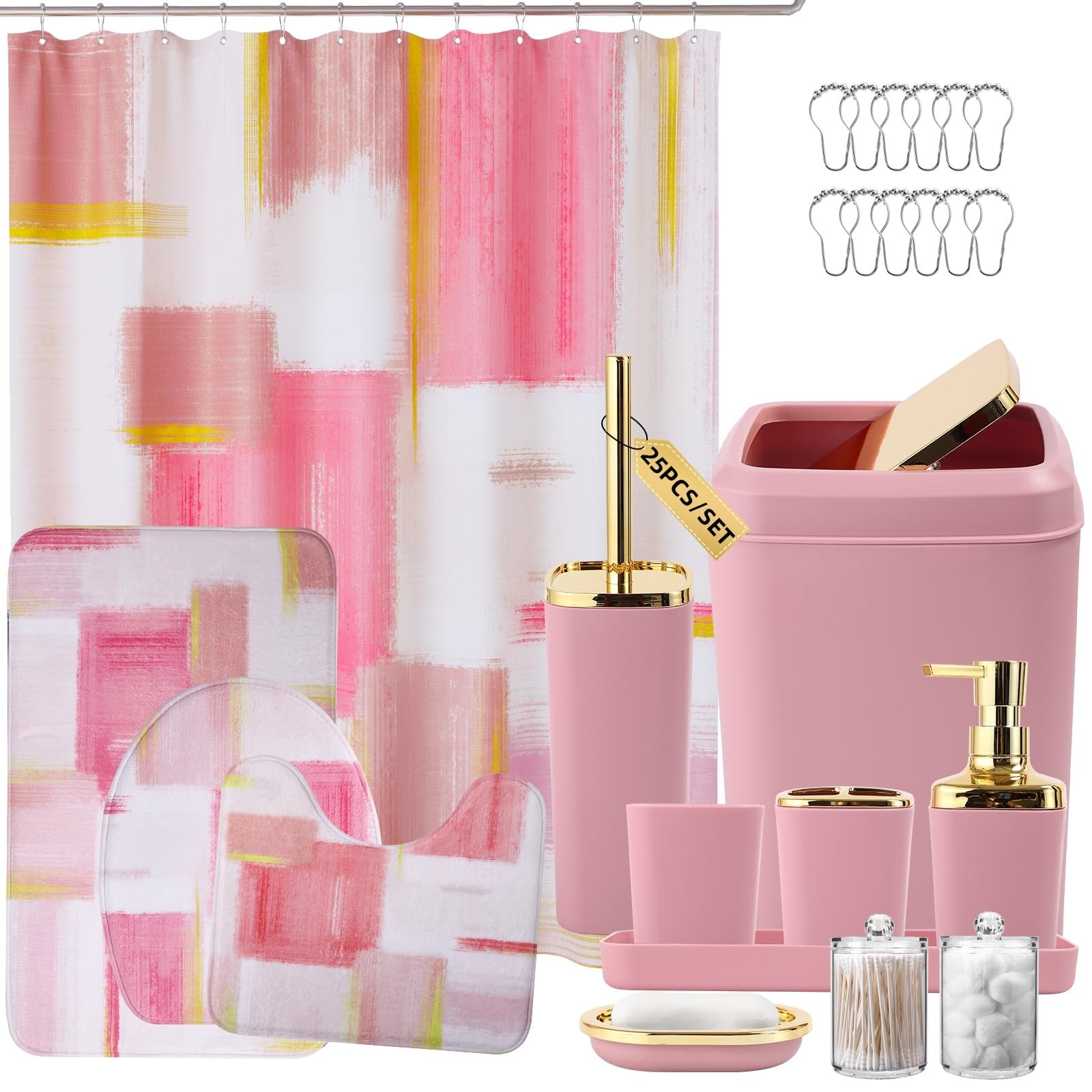 Bathroom Set – Pink and Gold Bathroom Accessories Set, Bathroom Sets with Sho…