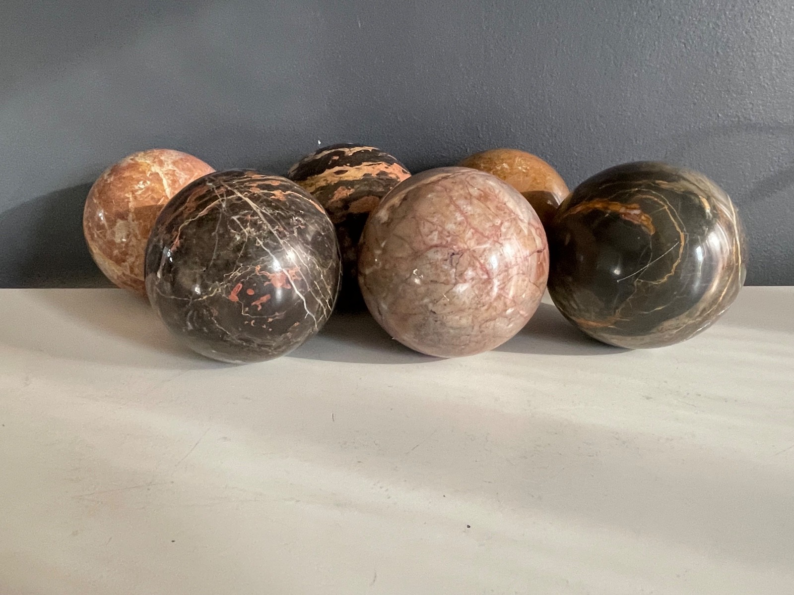 Set of 6 Polished Marble Stone Spheres 4” Decorative Orbs Natural Veined Art Dis
