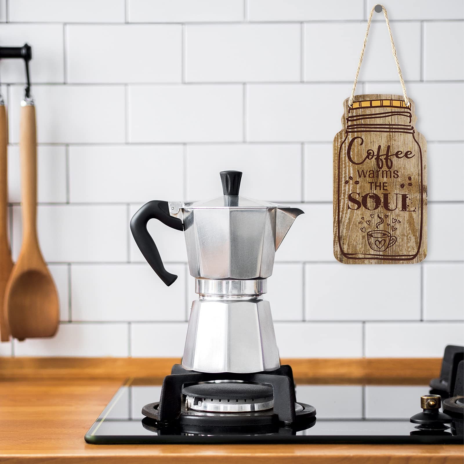 3 Pcs Coffee Bar Decor Sign Mason Jar Wall Hanging Plaque Farmhouse Kitchen D…