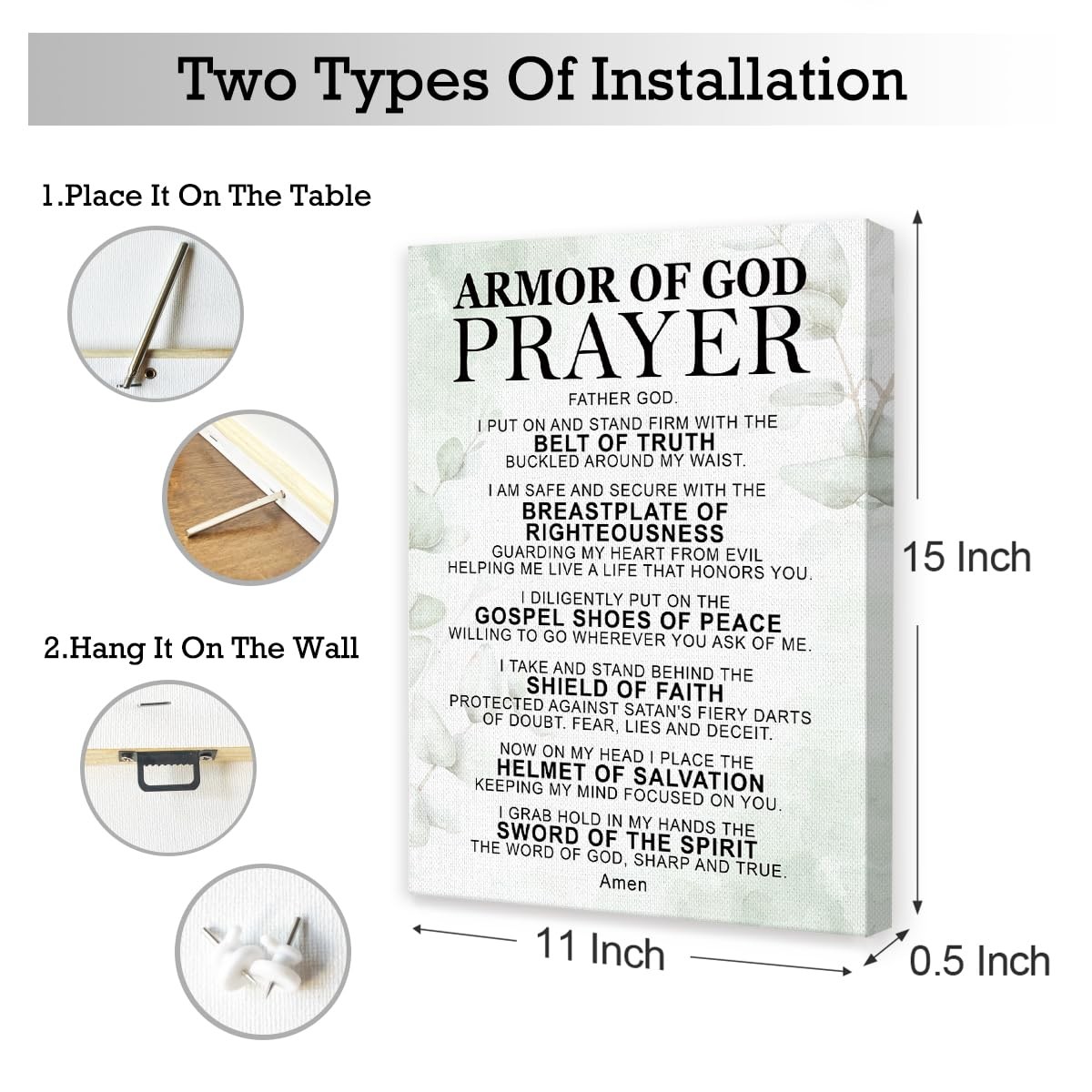 Armor of God Prayer Wall Art,Scripture Religious Canvas Wall Decor for Christ