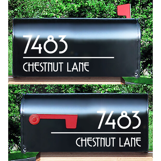 Art Deco Mailbox Address Decal, MCM Street Name Sticker / 4″ h x 10″ w – #1274