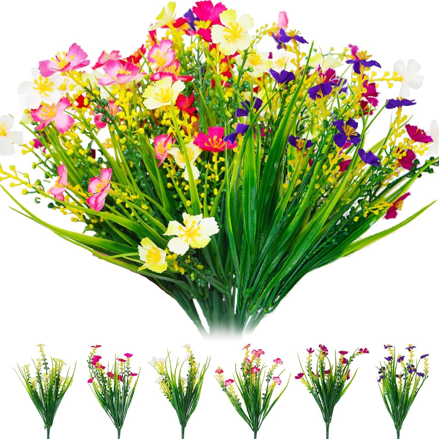 12 Bundles Artificial Outdoor Flowers Lifelike UV Resistant Fake Hanging Plants