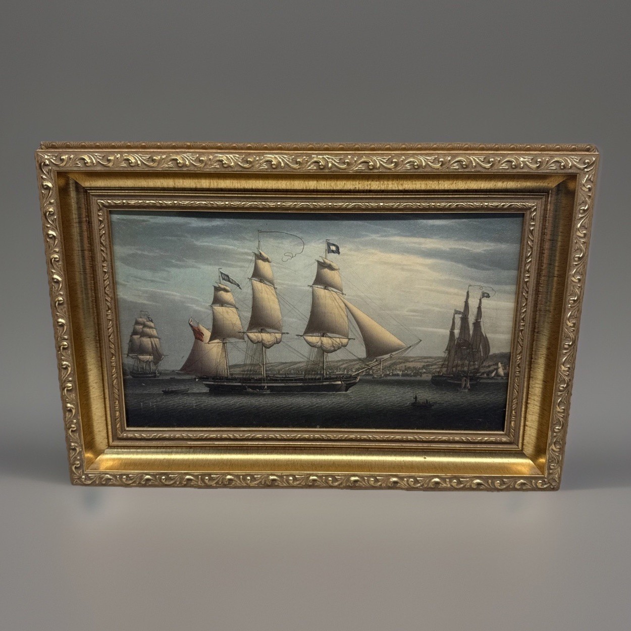 Vtg Ornate Gold Framed Nautical Ship Print Robert Salmon Coastal Maritime Art