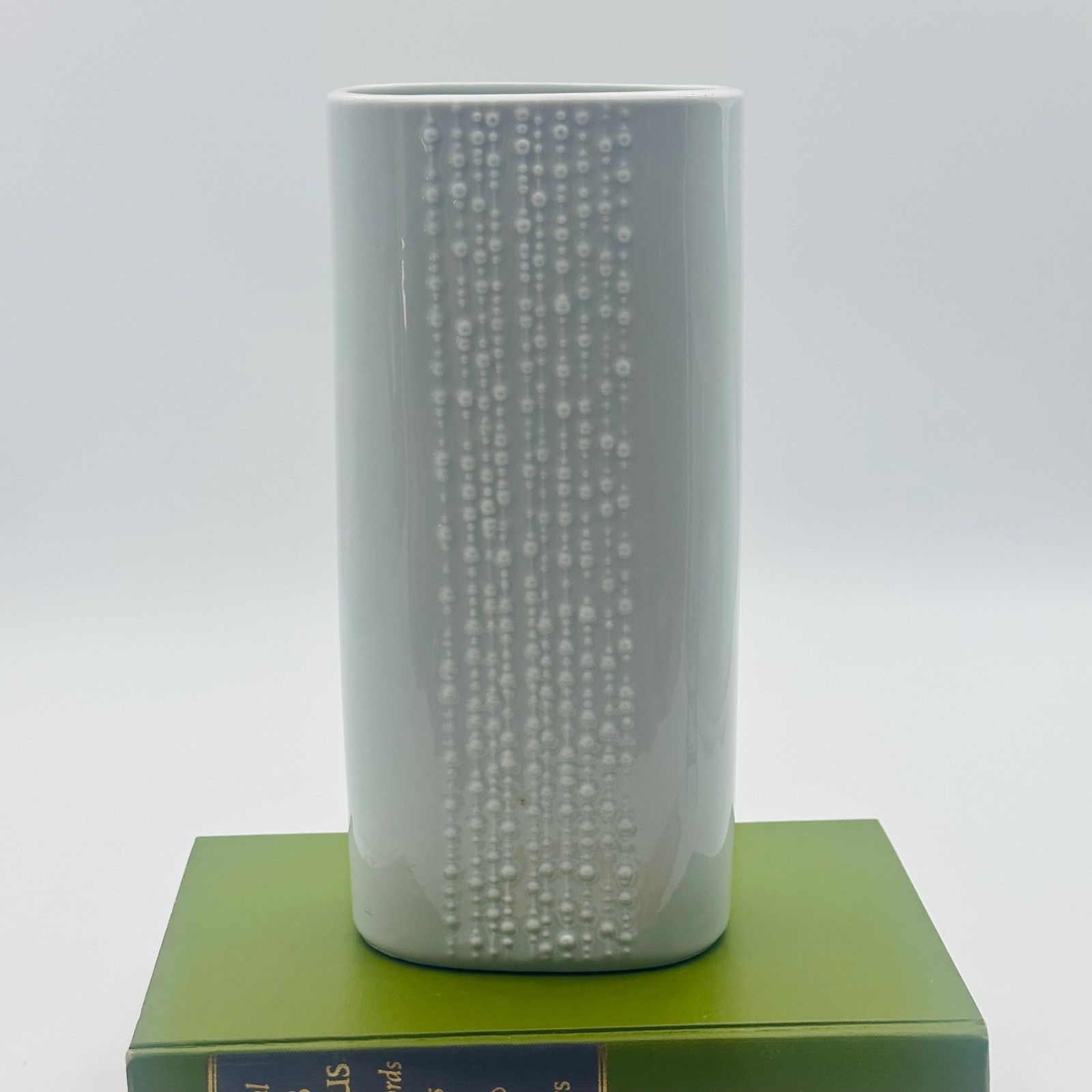 Naaman Artline White Textured Beaded Ceramic Oval Vase Israel MCM