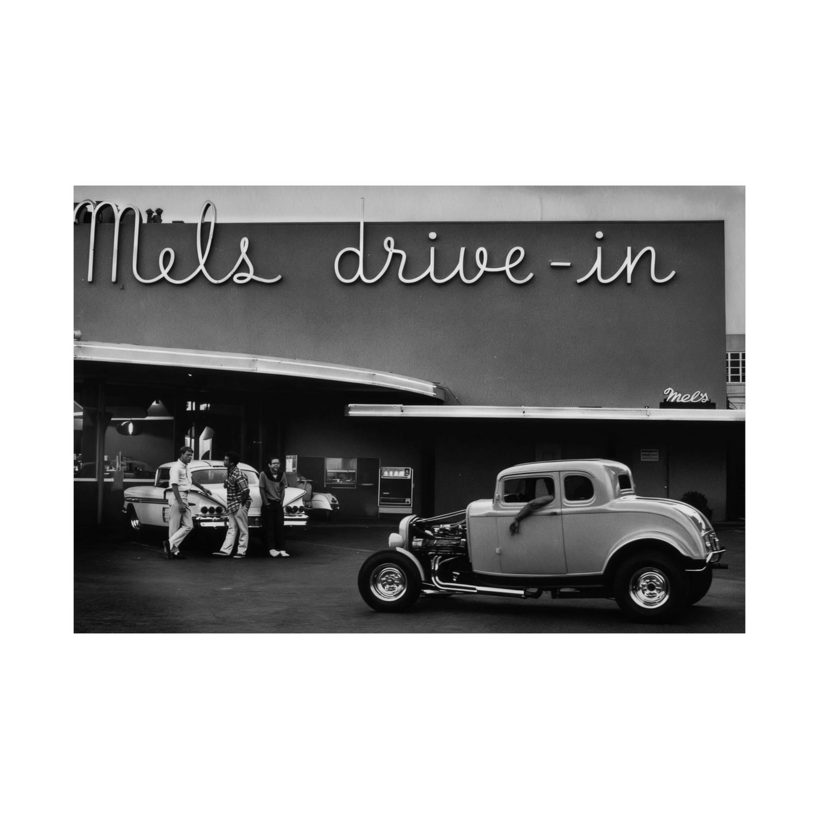 Satin Poster, MELS Drive-In, Enhanced HD Black & White, 32 Coupe