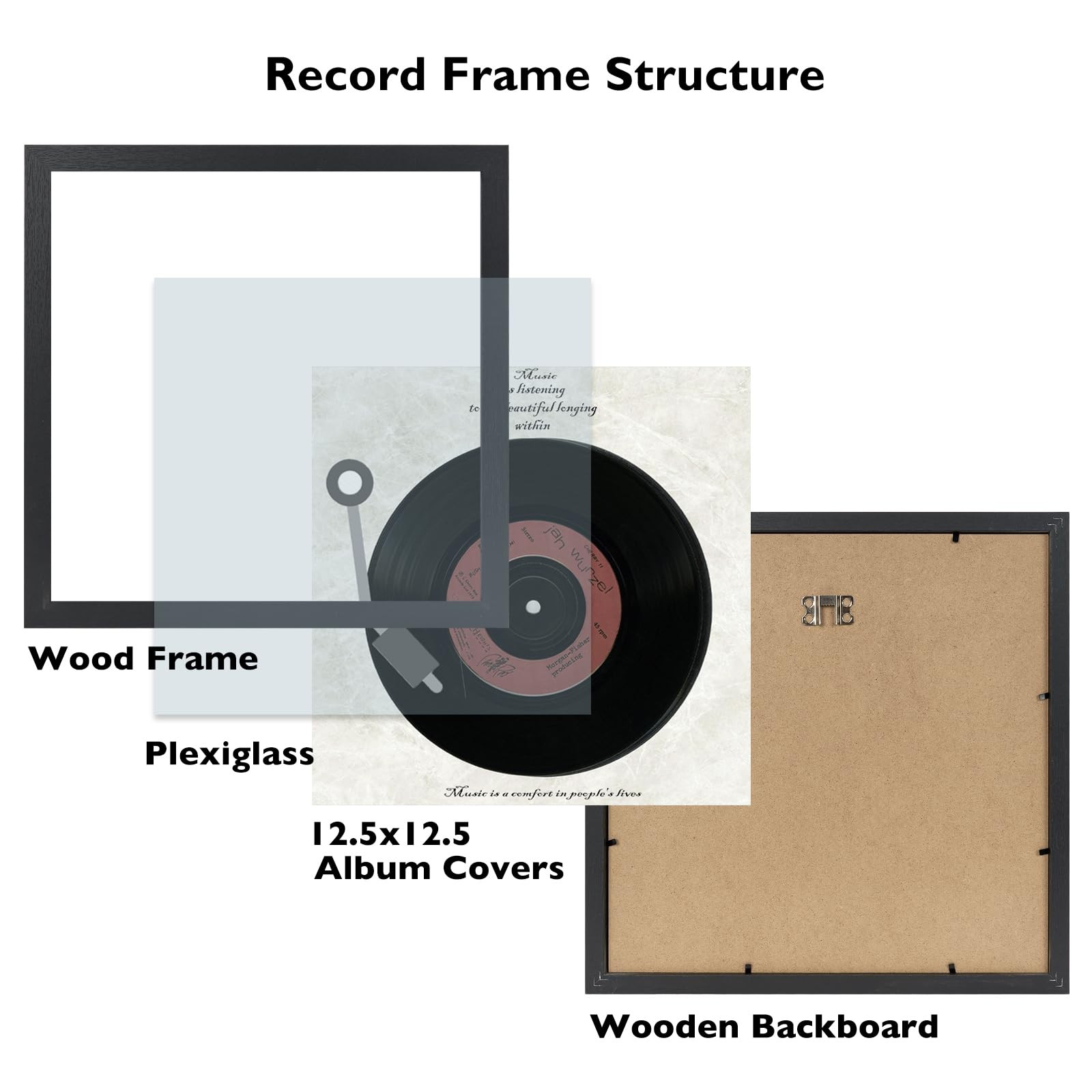 5 Pack Vinyl Record Frames 12×12 LP Album Cover Wall Display 12.5×12.5 Black