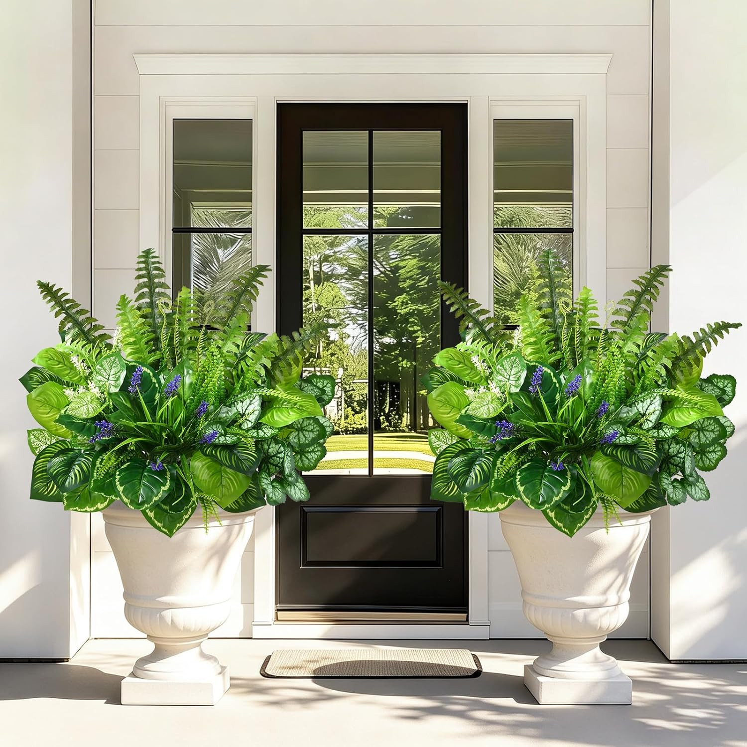 12 Pcs Artificial Plants Outdoor Faux Plants Fake Greenery Stems with Boston Fer