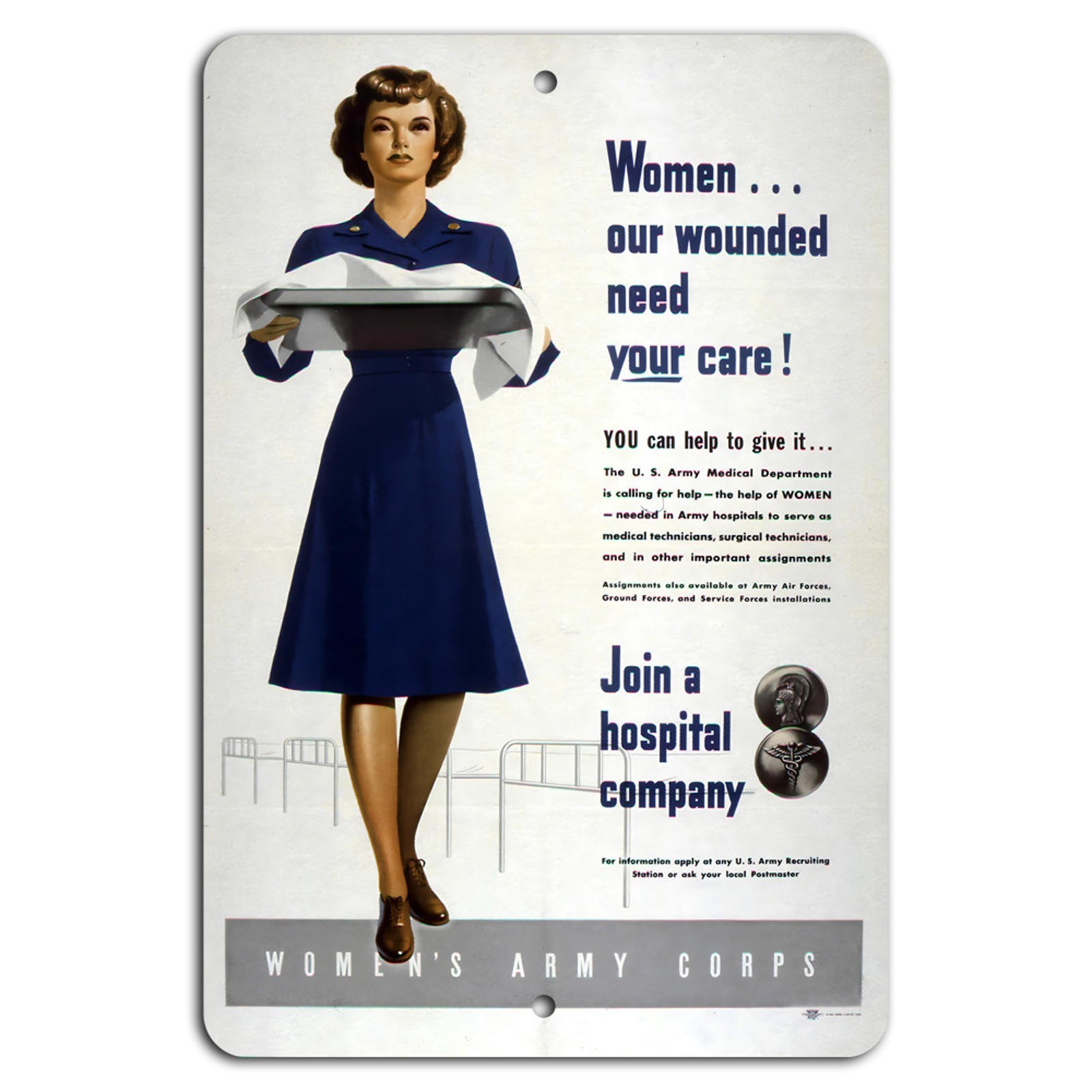 Womens Army Corps Sign BanginPrints Vintage Patriotic Metal Aluminum