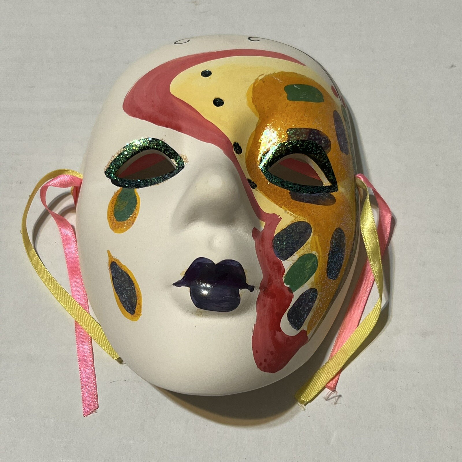TWO Ceramic Face Wall Masks Hand Painted Wall Hangings