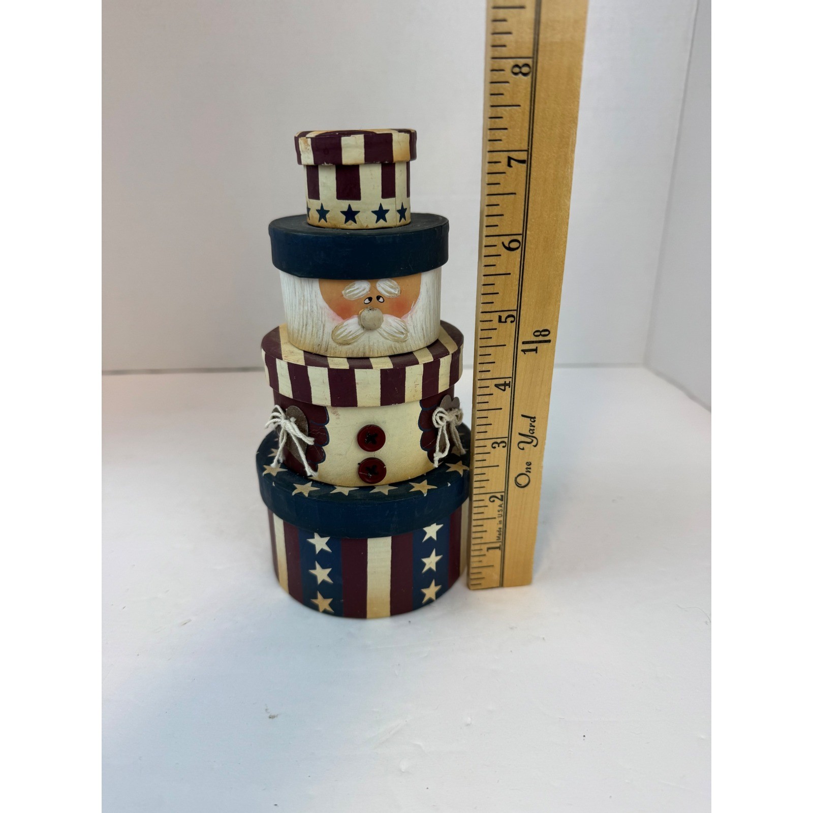 CMI Henton Patriotic Uncle Sam Santa Nesting Boxes Americana Folk Art