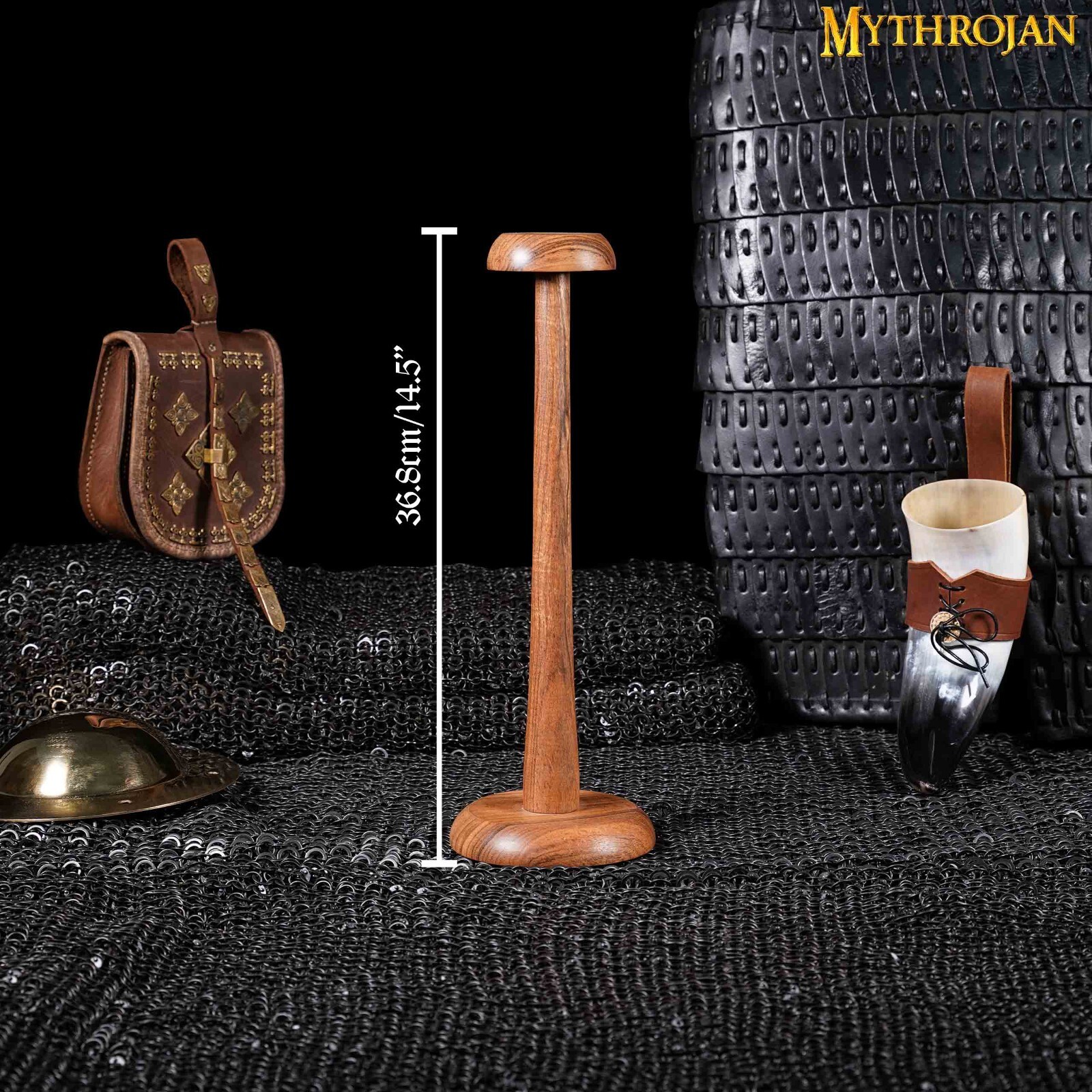 Wooden Helmet Stand for Medieval Head Armor Display Brown Wood Hat Stand Natural