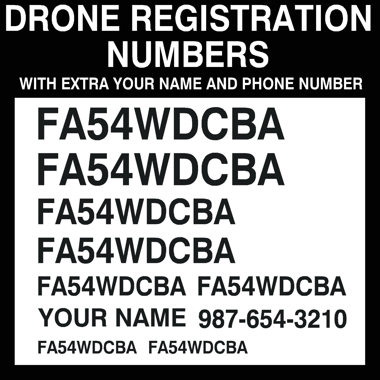 FAA UAS UAV DRONE Registration Number Name Phone Number 10 Decals DJI Pro Mavic