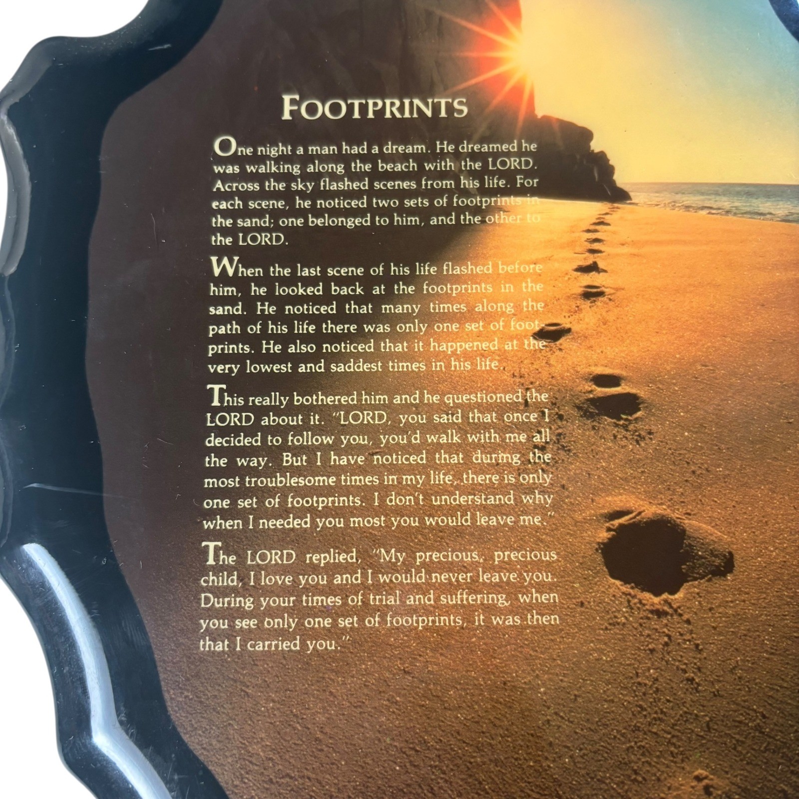 Footprints In The Sand Wall Plaque Religious Home Decor Brown Shield Scalloped