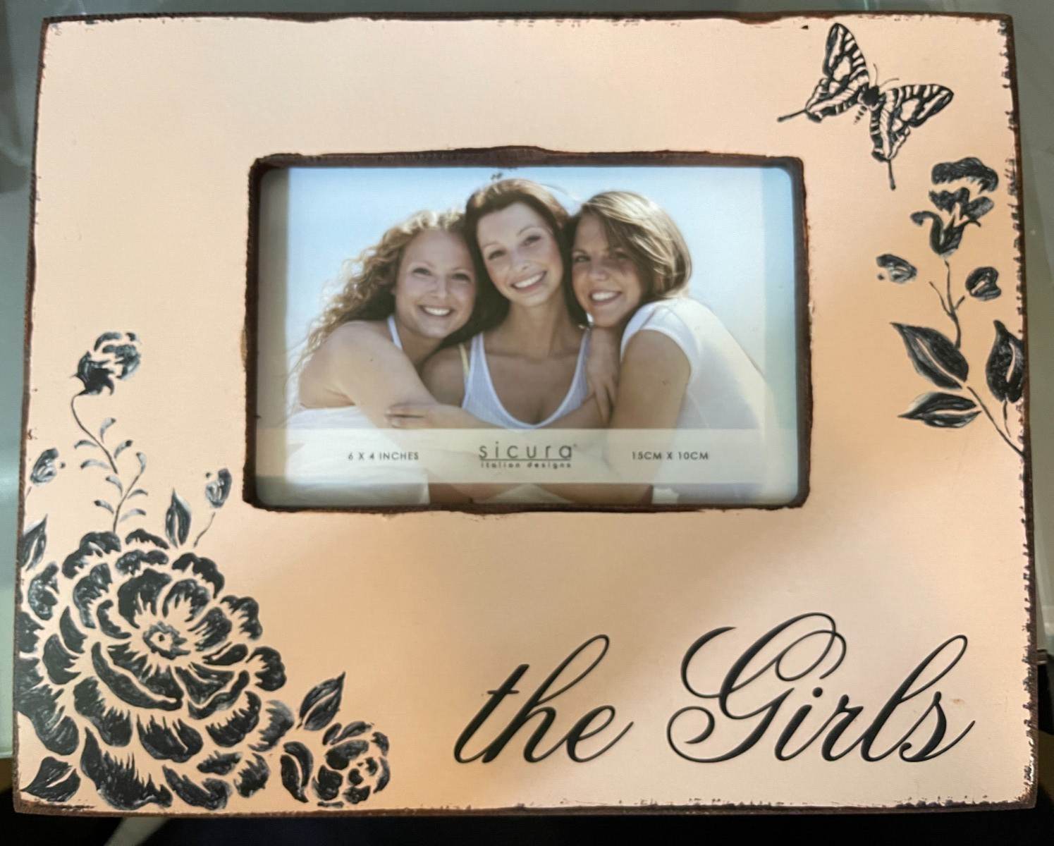“The Girls” 4×6 Wood Pink Frame By Sicura Shabby Chic w Box NEW