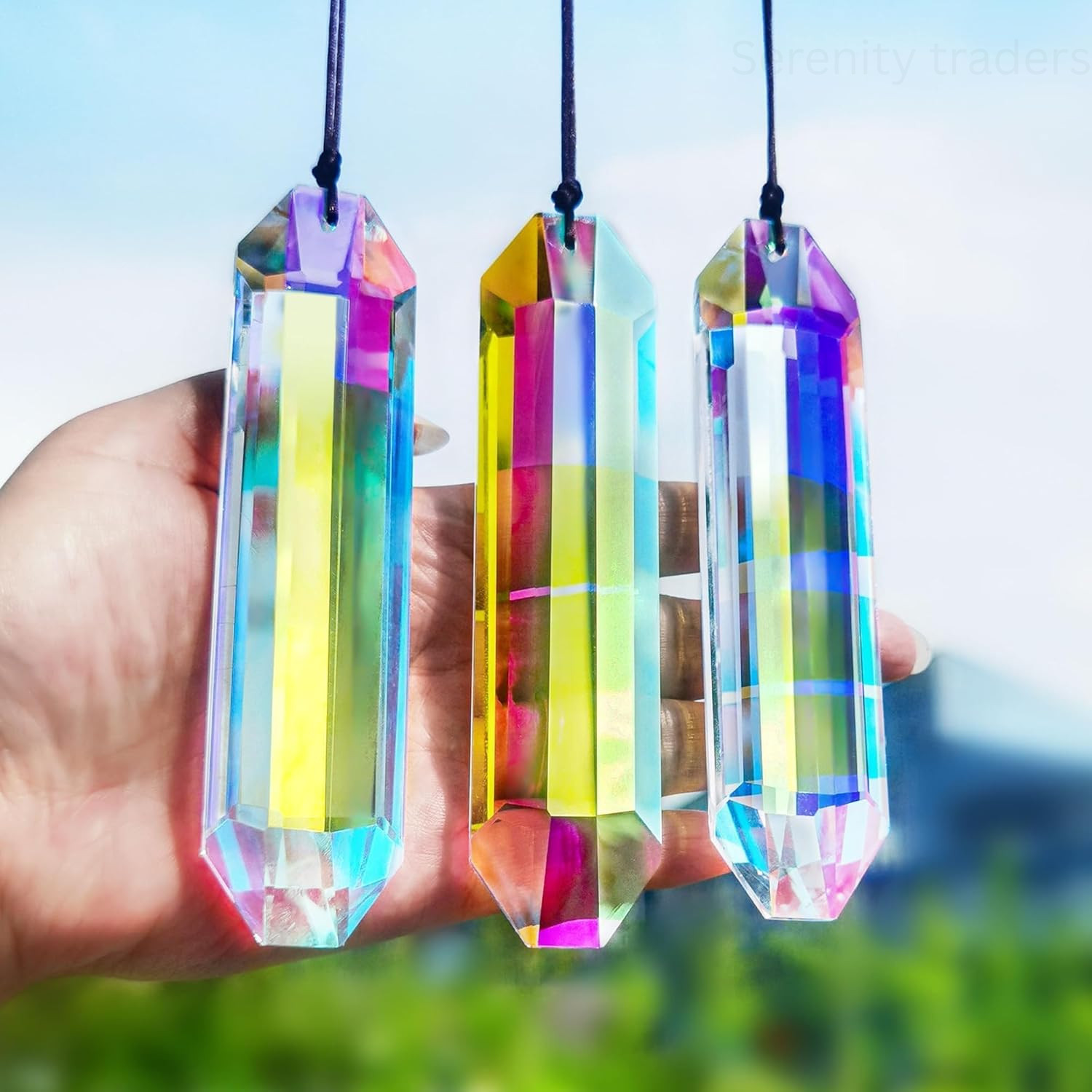 AB Colored Suncatcher Crystal Prisms 3 Pack 5″ Rainbow Maker Window Decor Hangin