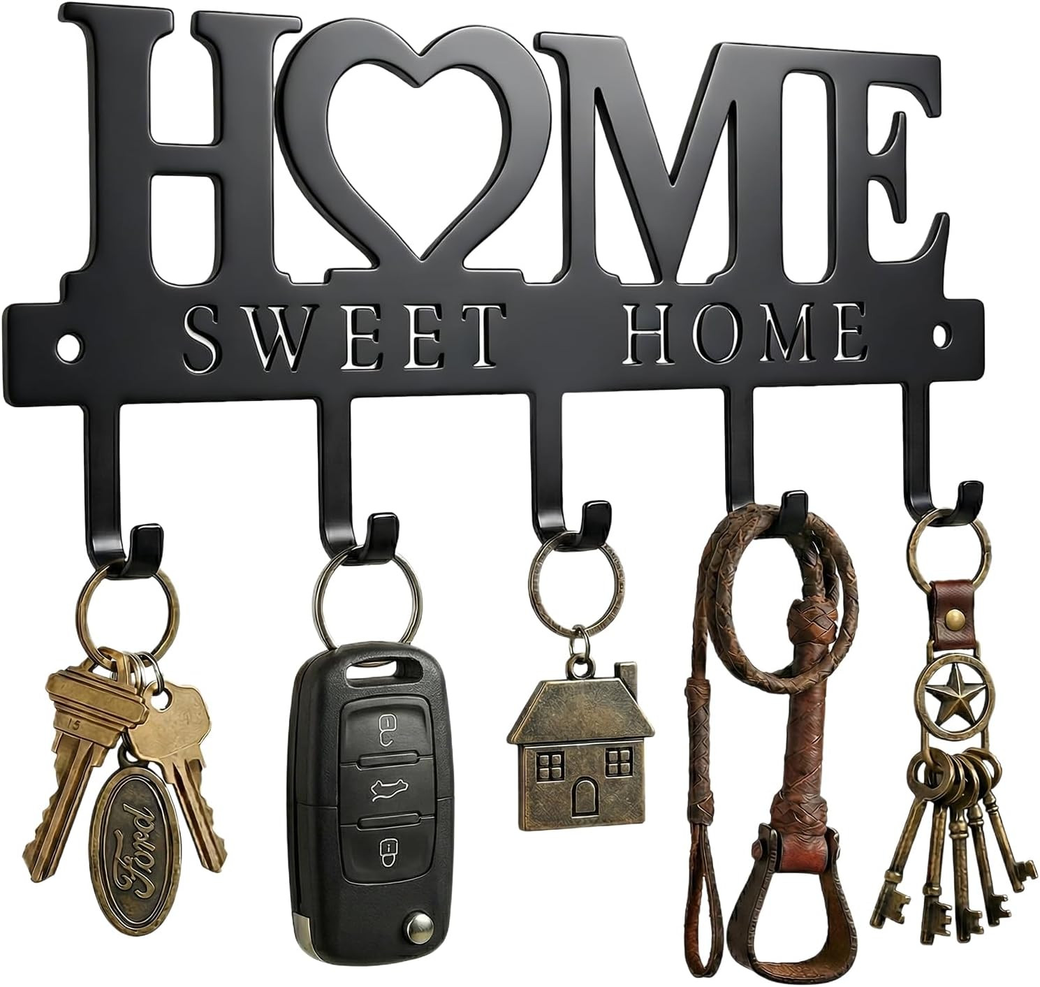 Entryway Wall Key Holder with 5 Hooks, Metal Key Rack Wall Mount for Keys, Bags