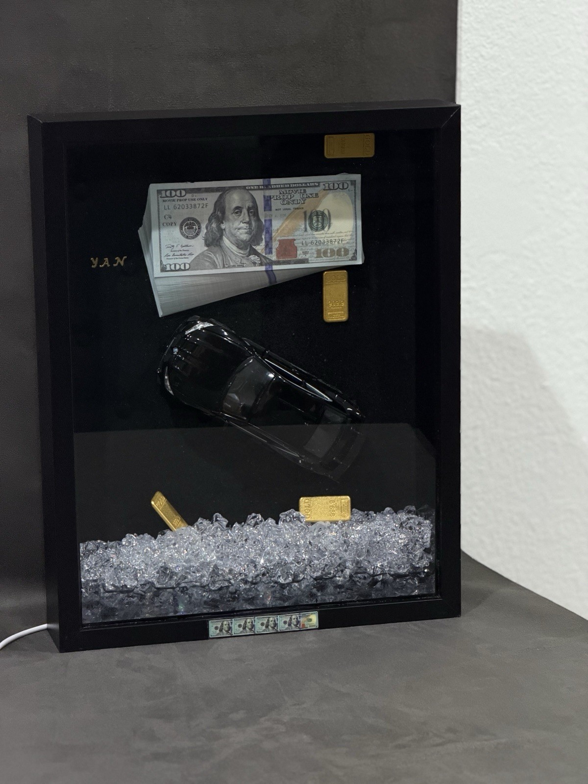 YAN Luxury Money Car Shadow Box Art Framed 3D Effect Modern Decor