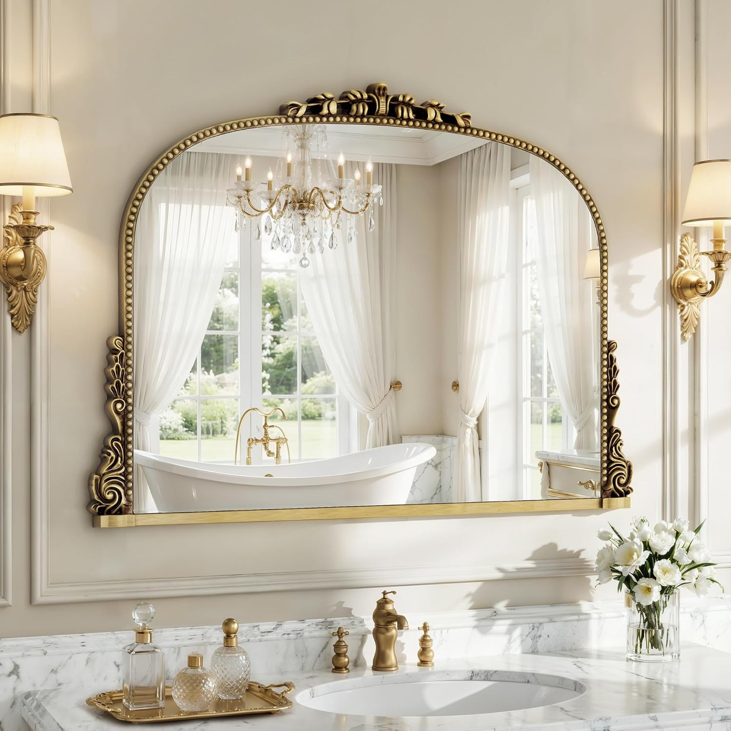 26X38 Inch Vintage Arched Gold Ornate Baroque Mirror – Wall Vanity Mirror with B