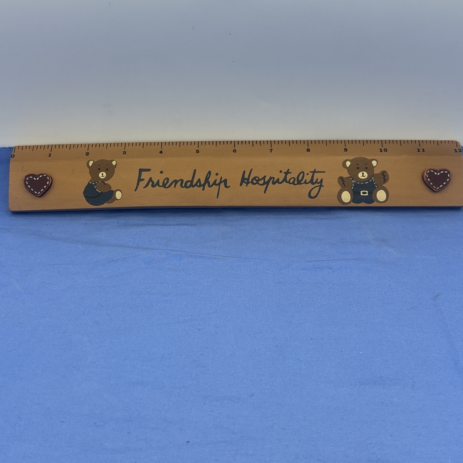 Vintage Teddy Bear Wooden Ruler Friendship Hospitality Folk Art Country Decor