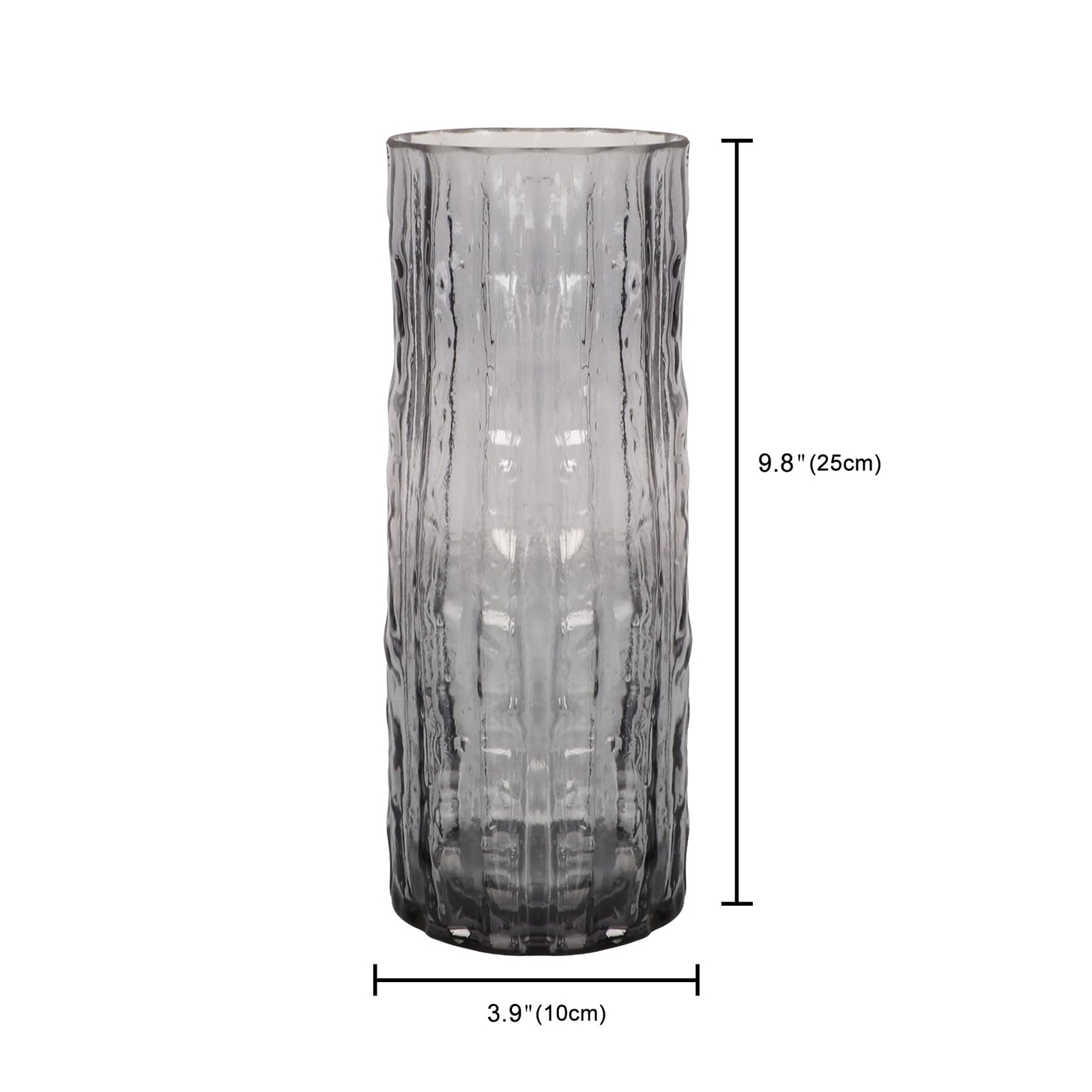 9.8 Inch Black Glass Vase, Glacier Glass Flower Vase, Boho Cylinder Ribbed Va…