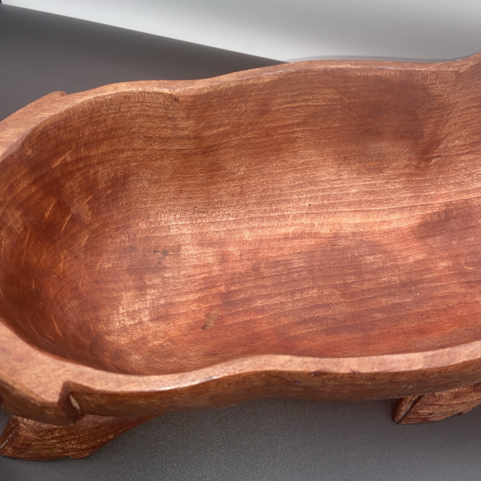 VTG LG 15.75″ long x 5.5″ wide Hand Carved Wooden Pig Bowl Farm house Natural