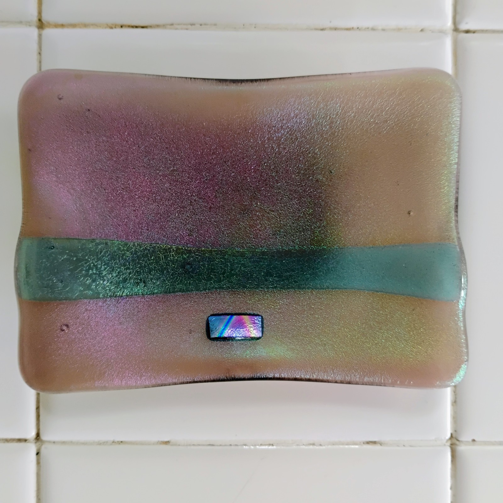 Vintage Fused Glass Iridescent Decorative Trinket Dish Signed Solon