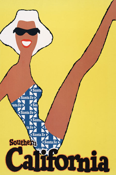 SANTE FE RAILROAD SOUTHERN CALIFORNIA TRAVEL TRAINS 1950’S VINTAGE POSTER REPRO