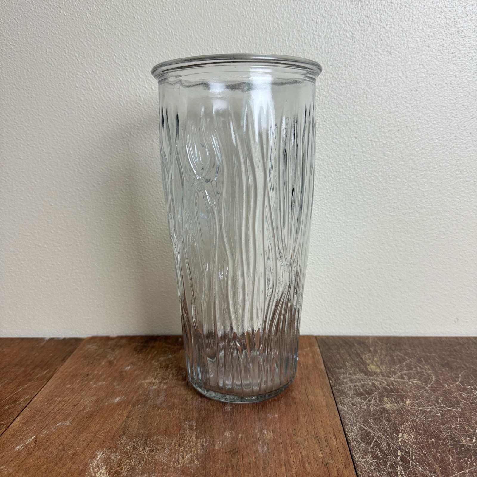 Vintage Clear Glass Wood Grain Design Tall Flower Vase