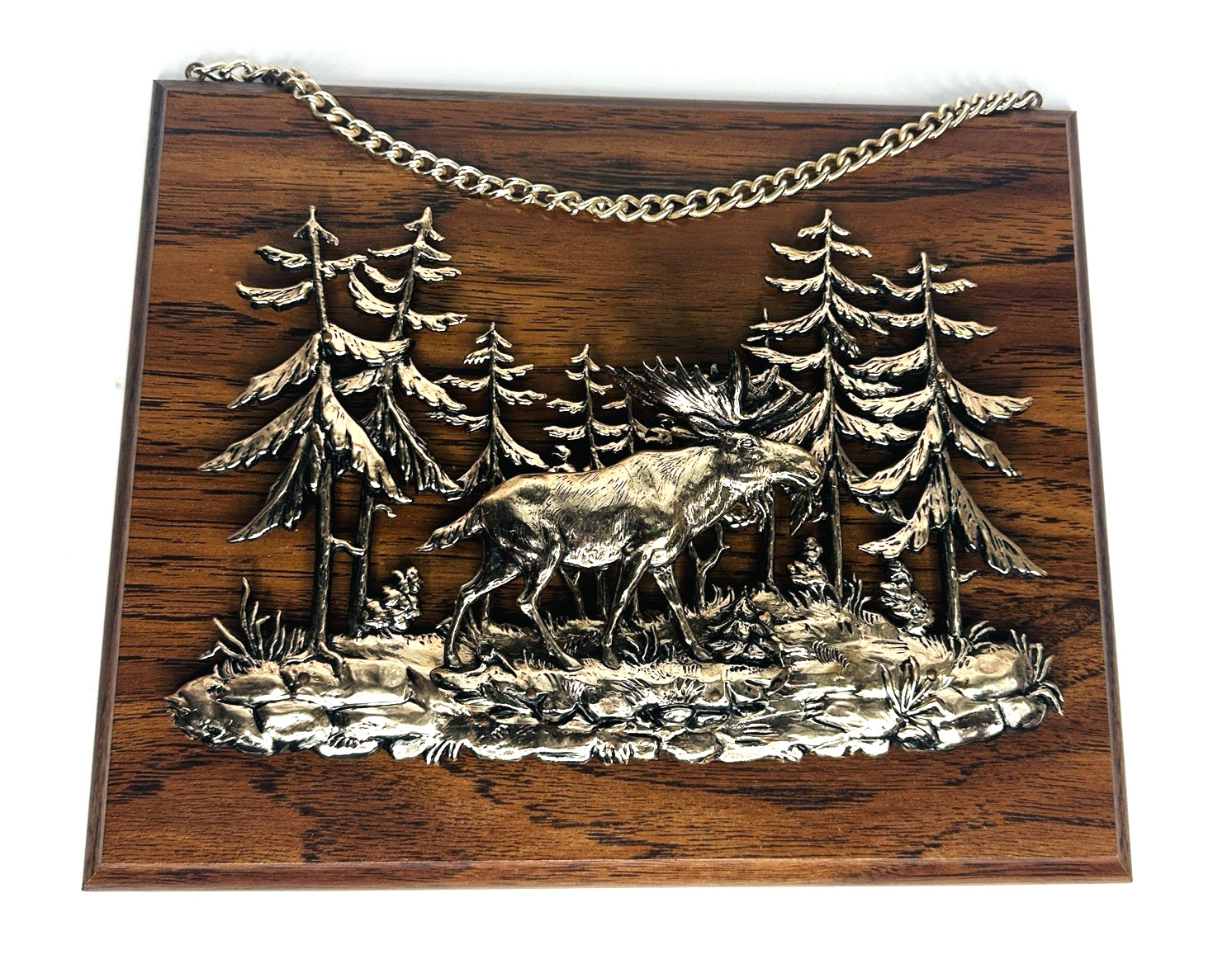 Moose Wall Plaque Decor 3D Metal On Wood 11×9” Lodge Forest Woods Cabin Vintage