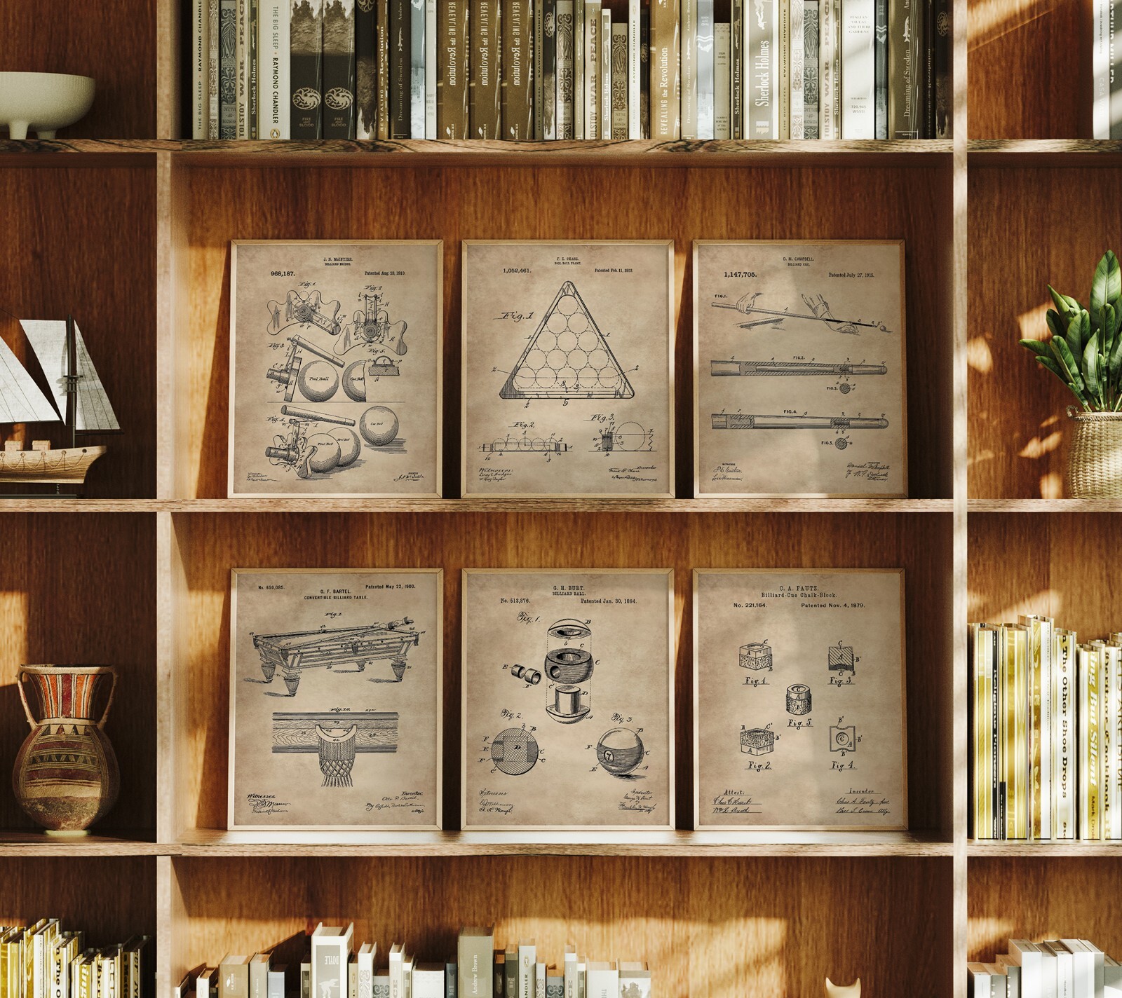6 Billiards Patent Wall Art Prints – 8×10 in – Gifts for Pool Players Room Decor