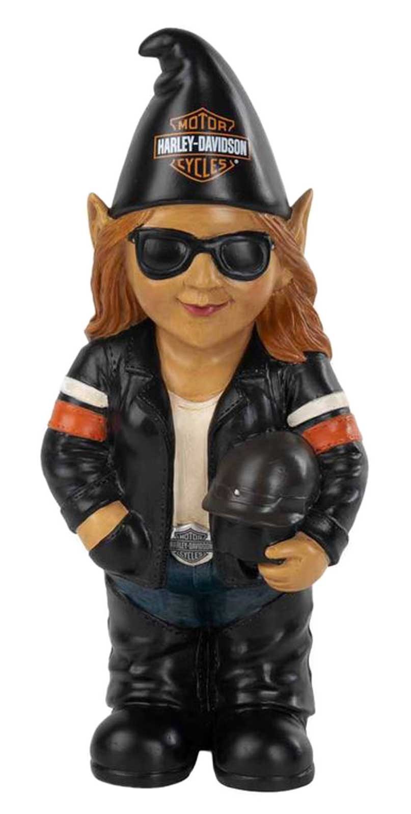 Harley-Davidson Sculpted Lady Biker Garden Gnome Sunny, Indoor/Outdoor Use
