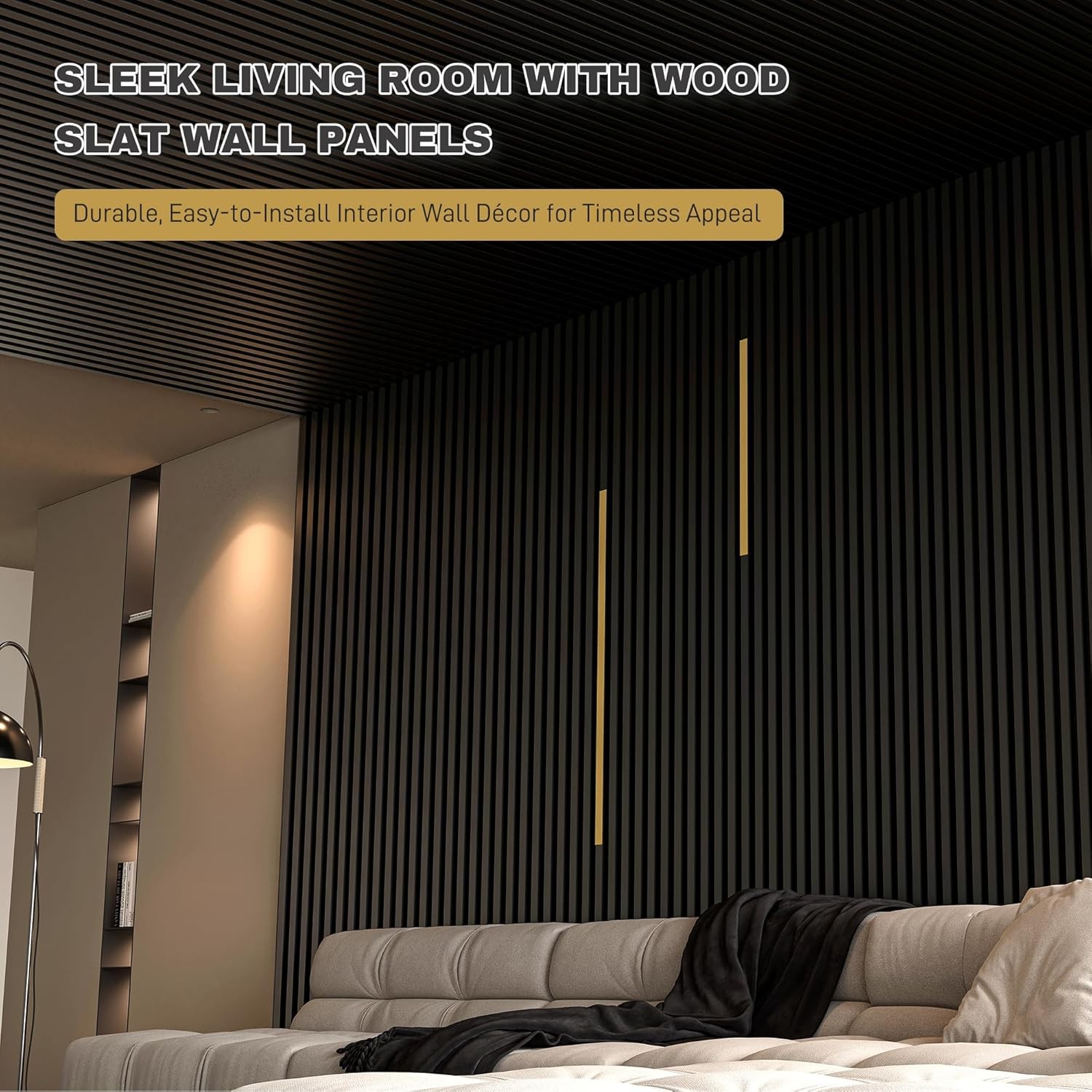 Black Wall Panels for Interior Decor Slat Wall Paneling 96x6in 8Pack for Livi…
