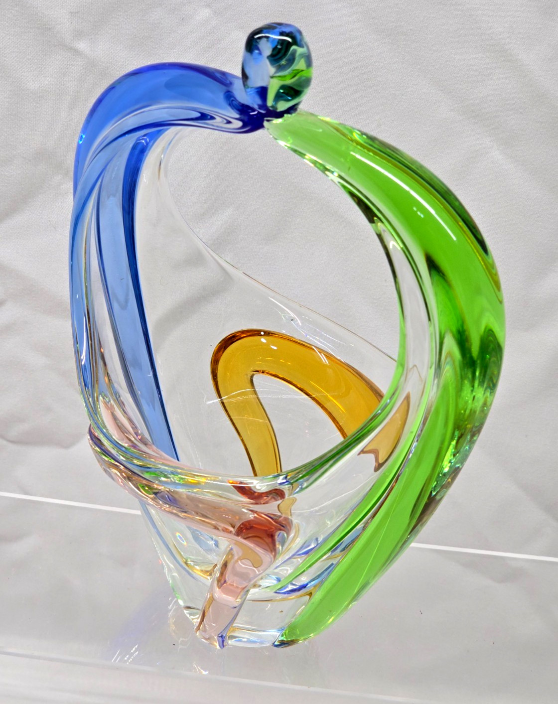 Frantisek Zemek Mstišov Rhapsody Bohemian Art Glass Basket Vase Mid Century