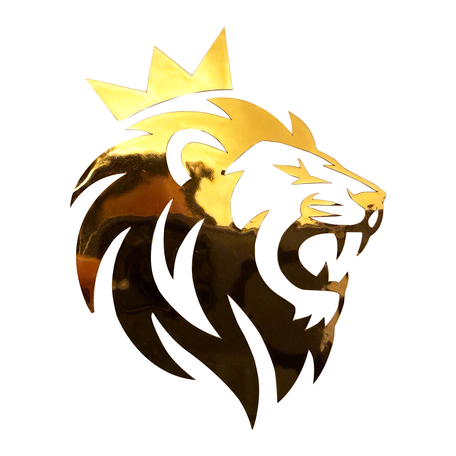 Royal Lion Head Gold Chrome Vinyl Decal Metallic Crown King Sticker 3.5×3.5