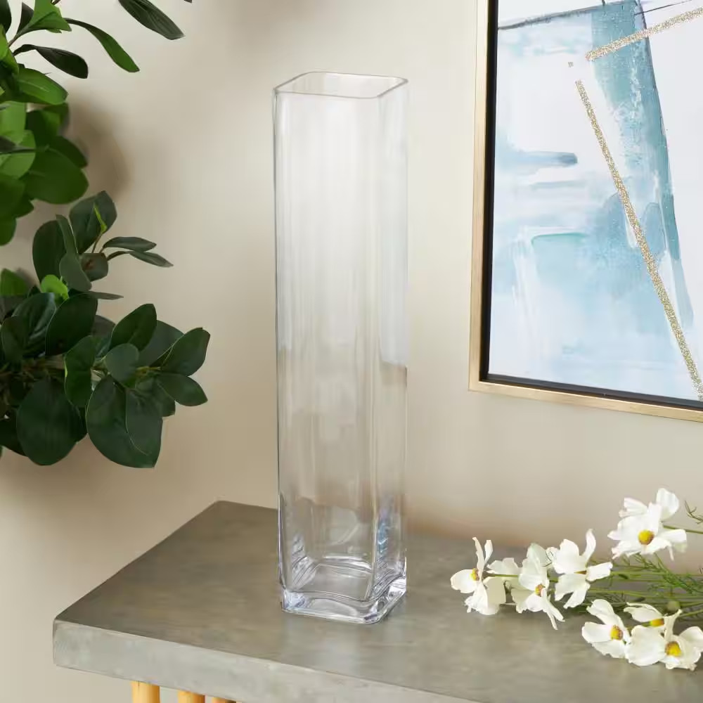 20 In. Clear Tall Glass Square Decorative Vase